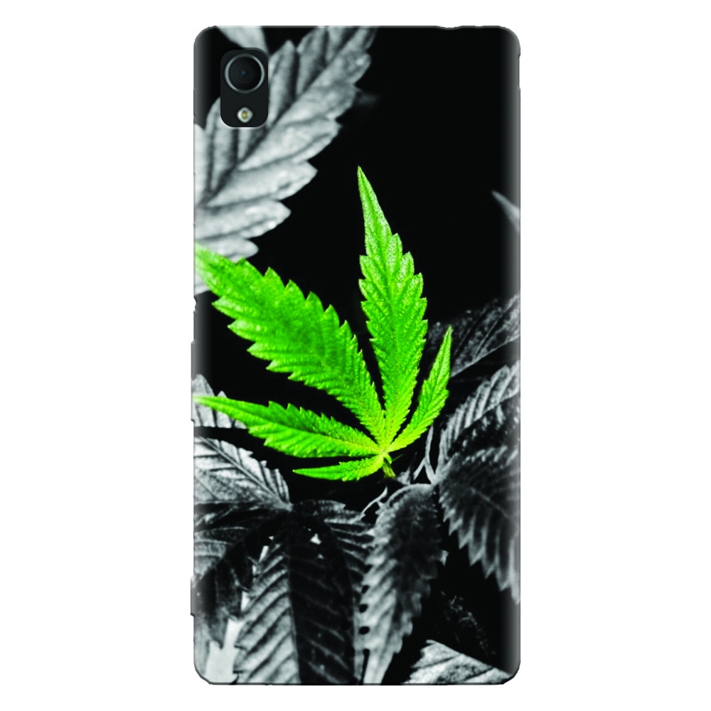 Husa silicon pentru Sony Xperia M4, Trippy Pot Leaf Green