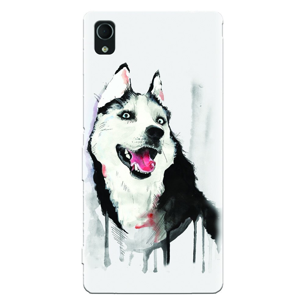 Husa silicon pentru Sony Xperia M4, Husky Dog Watercolor Illustration