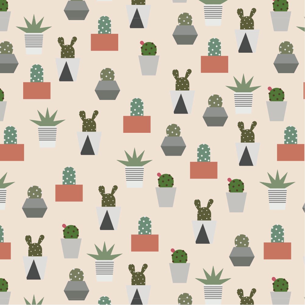 Autocolant Heartwork pentru mobilier, Ghivece stilizate cactus, autoadeziv, latime 100 cm x lungime 200 cm