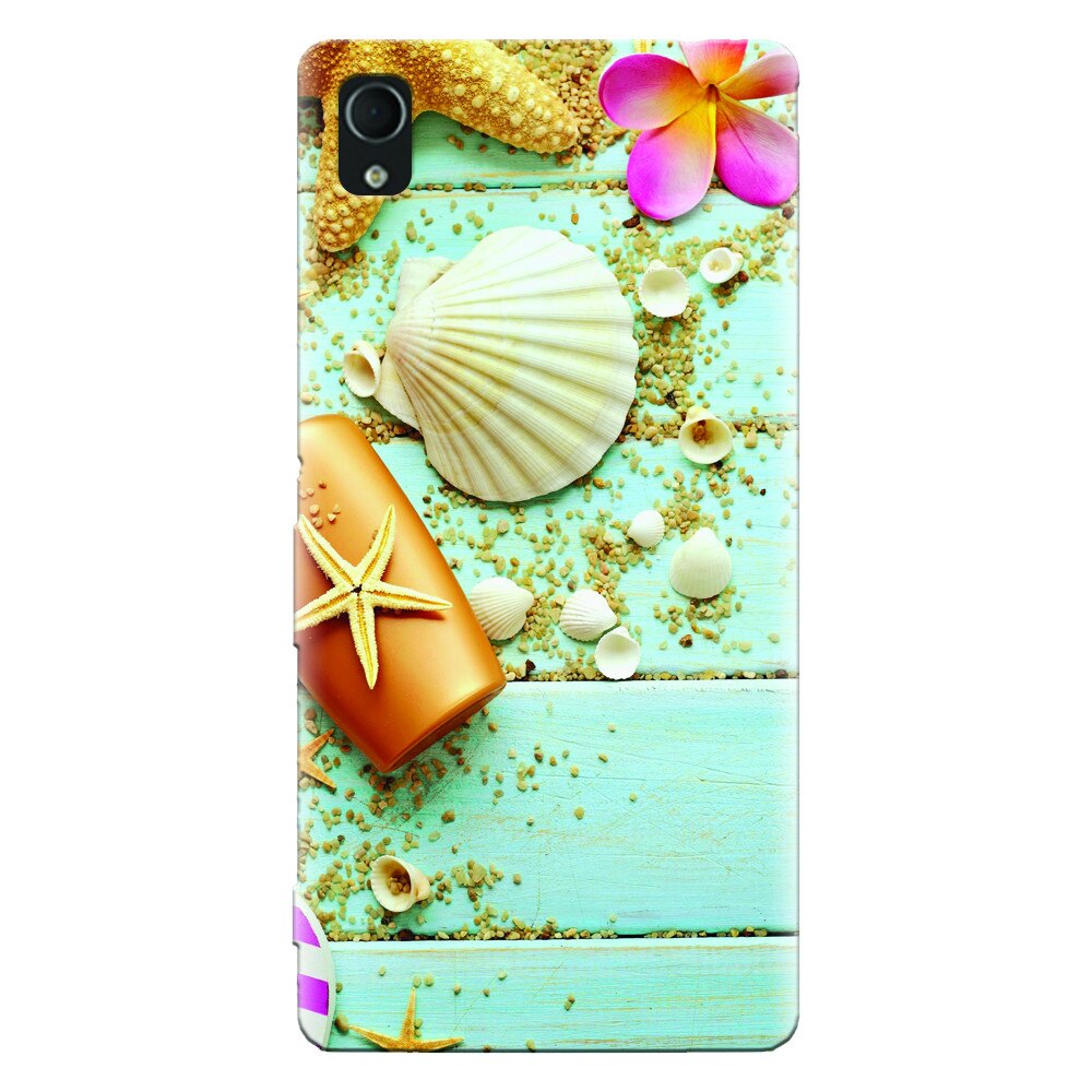 Husa silicon pentru Sony Xperia Z1, Blue Wood Seashells Sea Star