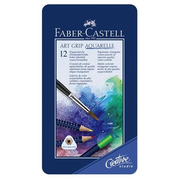 Creioane colorate Faber-Castell Aquarelle, 12 culori, art grip, cutie metal Creioane colorate Faber-Castell Aquarelle, 12 culori, art grip, cutie metal