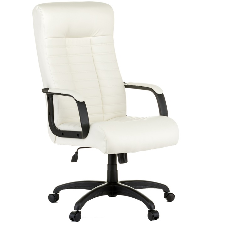 QMOBILI LETIC SOFT Irodai szék, Ökológiai bőr, Kárpitozott karokkal, Egyensúly mechanizmussal, Polipropilén talppal, Fehér