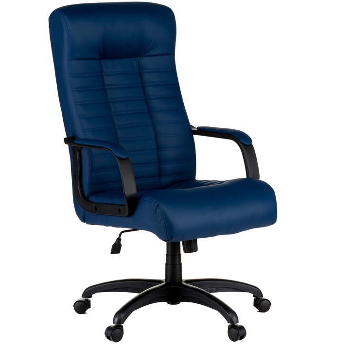 QMOBILI, LETIC SOFT vezetői szék, ökológiai bőr, kárpitozott karokkal, egyensúlymechanizmussal, polipropilén talppal, kék