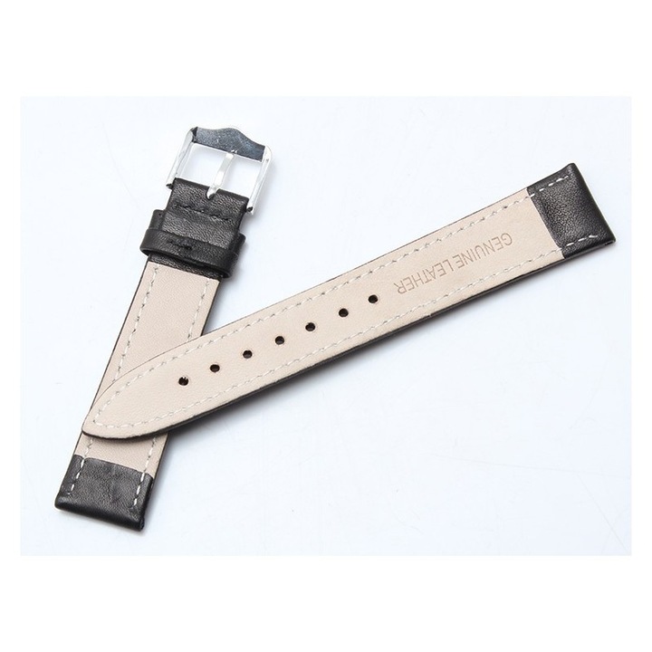 Curea ceas piele negru si cusatura alba mm