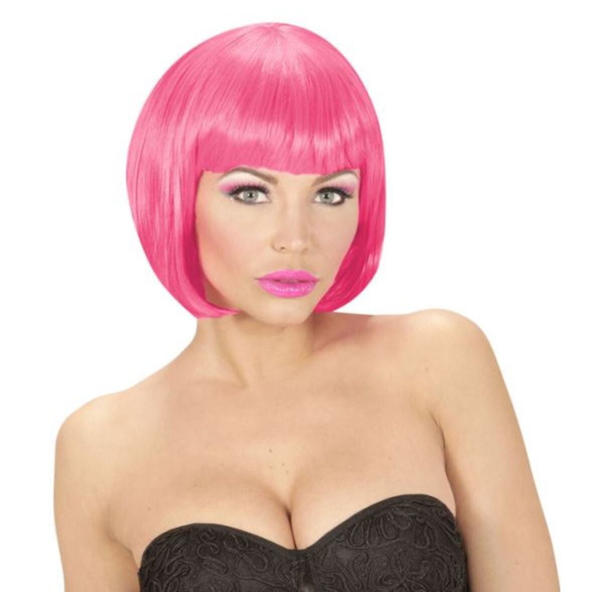 Peruca bob roz neon UV