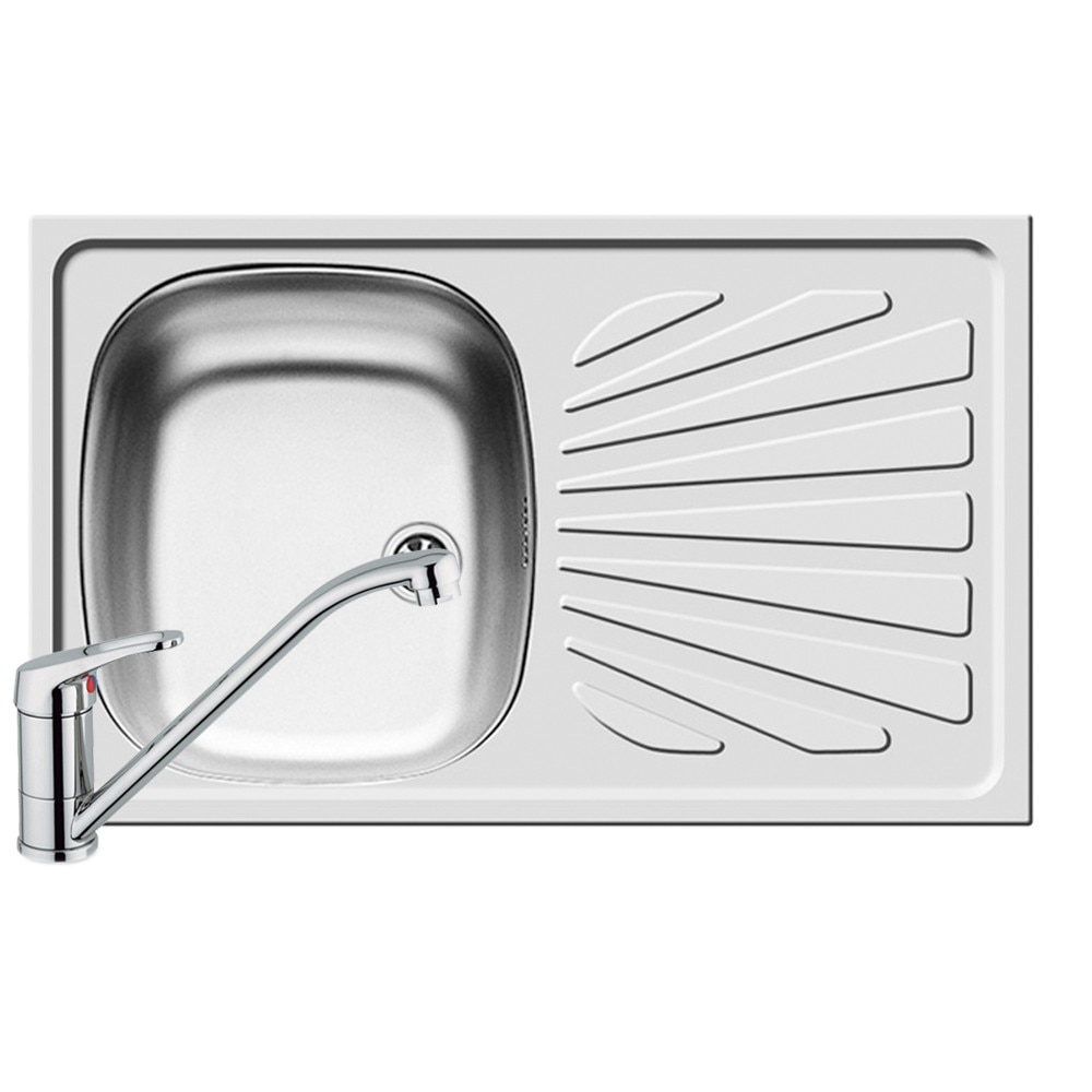 Pachet chiuveta + baterie de bucatarie Pyramis CRETA, 755x480, adancime 150mm, cuva stanga, montare pe blat, finisaj lucios