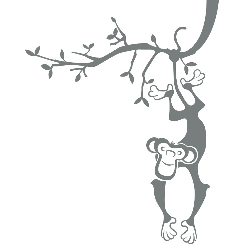 Maimuta pe copac - Sticker Decorativ - Gri Metal - 119 x 150 cm
