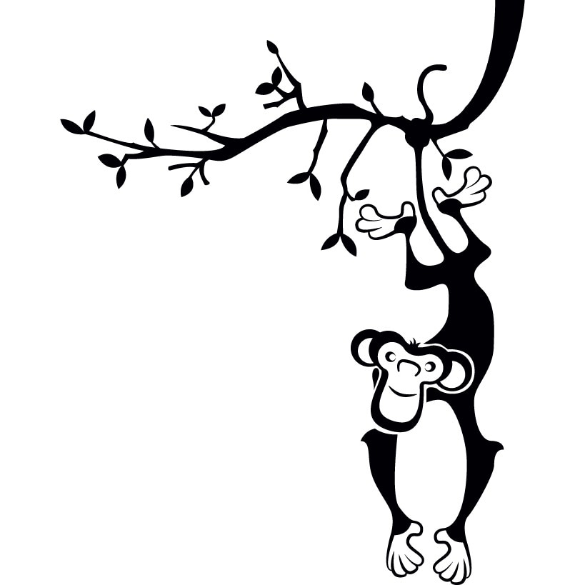 Maimuta pe copac - Sticker Decorativ - Negru - 119 x 150 cm