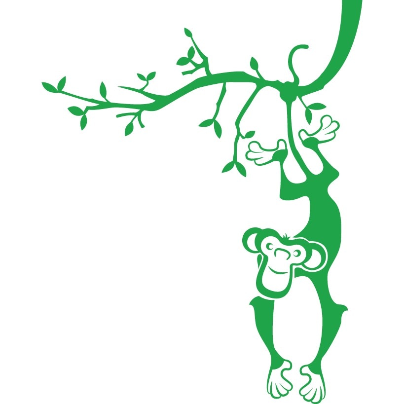 Maimuta pe copac - Sticker Decorativ - Verde - 119 x 150 cm