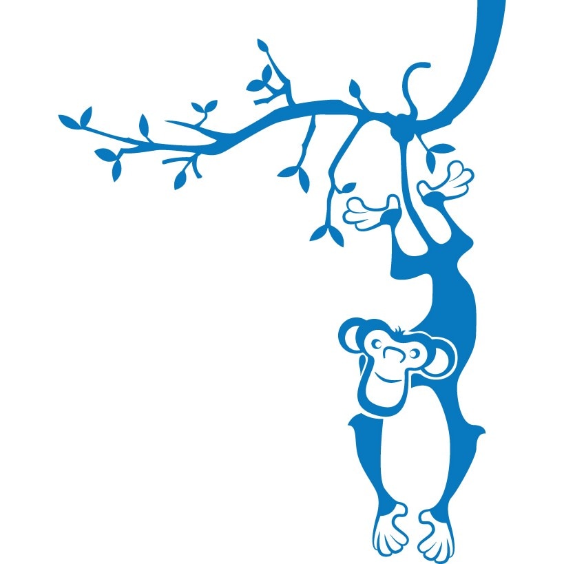 Maimuta pe copac - Sticker Decorativ - Albastru - 119 x 150 cm