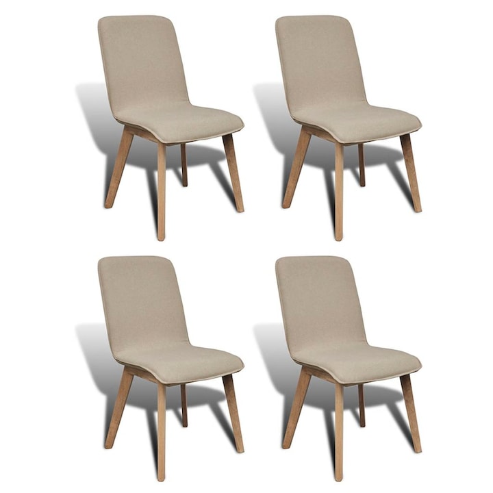 Трапезни столове vidaXL, 4 бр, бежов плат, дъбова дървесина масив, 46х59х93 см