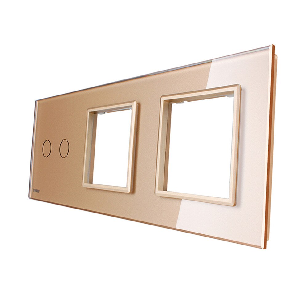 Panou intrerupator dublu cu touch si 2 prize Livolo din sticla, Auriu -Modulul intrerupatorului nu este inclus in pret