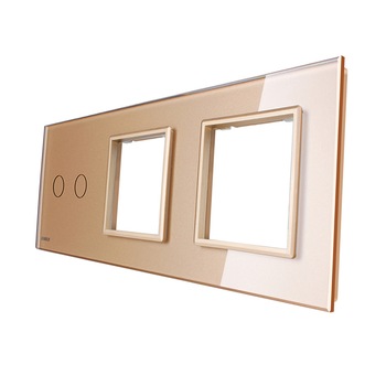 Panou intrerupator dublu cu touch si 2 prize Livolo din sticla, Auriu -Modulul intrerupatorului nu este inclus in pret Panou intrerupator dublu cu touch si 2 prize Livolo din sticla, Auriu -Modulul intrerupatorului nu este inclus in pret