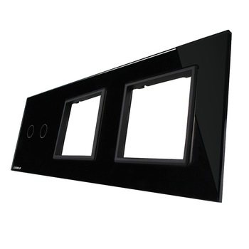 Panou intrerupator dublu cu touch si 2 prize Livolo din sticla, Negru -Modulul intrerupatorului nu este inclus in pret Panou intrerupator dublu cu touch si 2 prize Livolo din sticla, Negru -Modulul intrerupatorului nu este inclus in pret