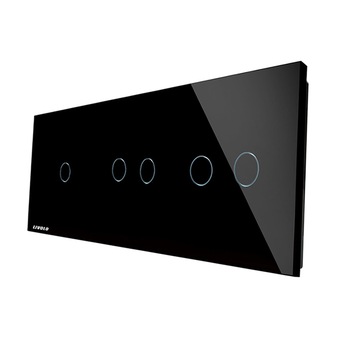 Panou intrerupator simplu+dublu+dublu cu touch LIVOLO din sticla, Negru -Modulul intrerupatorului nu este inclus in pret Panou intrerupator simplu+dublu+dublu cu touch LIVOLO din sticla, Negru -Modulul intrerupatorului nu este inclus in pret