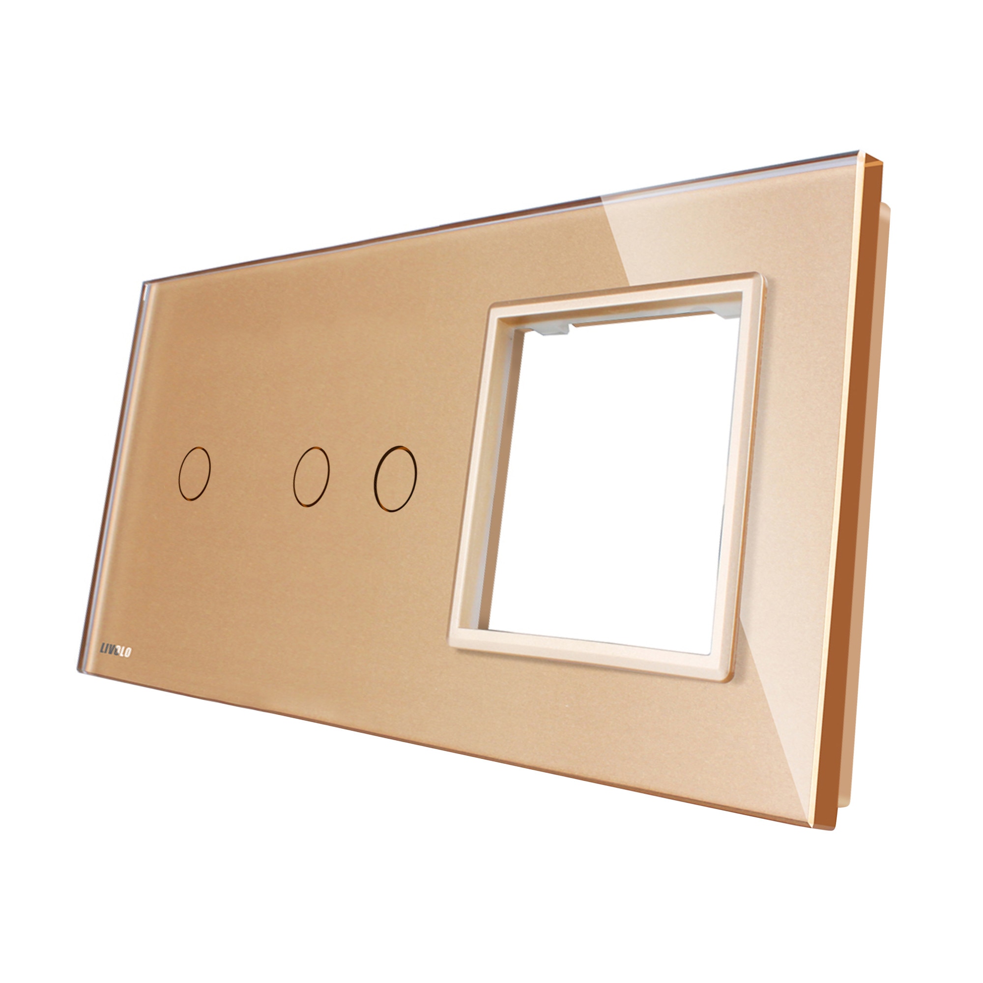 Panou intrerupator simplu+dublu+ priza Livolo din sticla, Auriu -Modulul intrerupatorului nu este inclus in pret