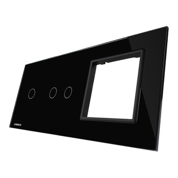 Panou intrerupator simplu+dublu+ priza Livolo din sticla, Negru -Modulul intrerupatorului nu este inclus in pret Panou intrerupator simplu+dublu+ priza Livolo din sticla, Negru -Modulul intrerupatorului nu este inclus in pret