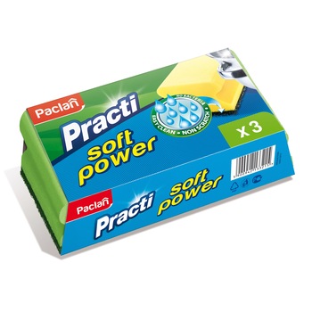 Burete bucatarie Paclan Practi Soft Power cu maner 3buc Burete bucatarie Paclan Practi Soft Power cu maner 3buc