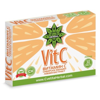 Supliment alimentar Cvetita Herbal Vitamin C + Ginseng siberian si Leuzea, 30 comprimate Supliment alimentar Cvetita Herbal Vitamin C + Ginseng siberian si Leuzea, 30 comprimate
