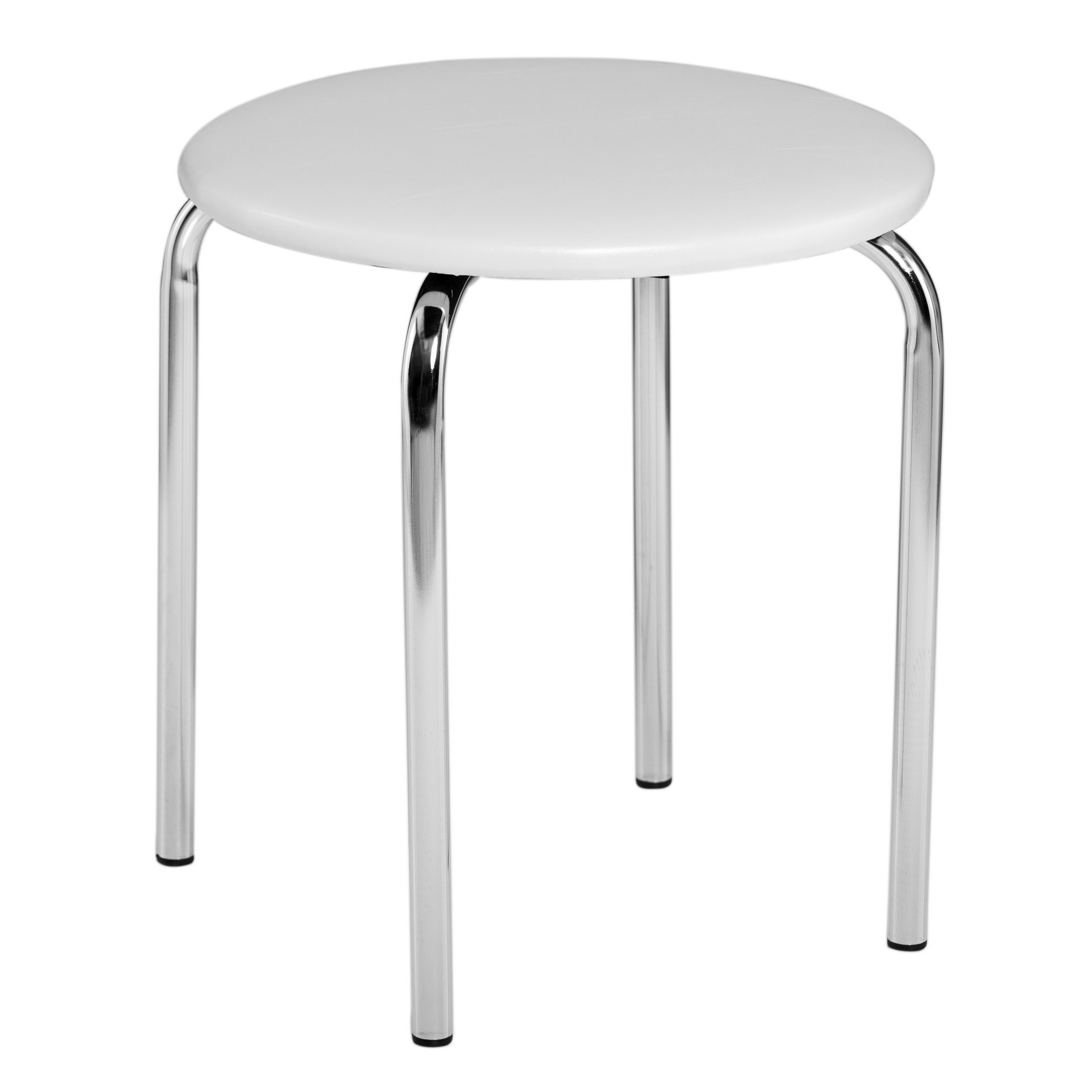 Taburet QMOBILI ULISE CR Alb, piele ecologica, cadru cromat, sezut rotund, minim 2 buc pe comanda
