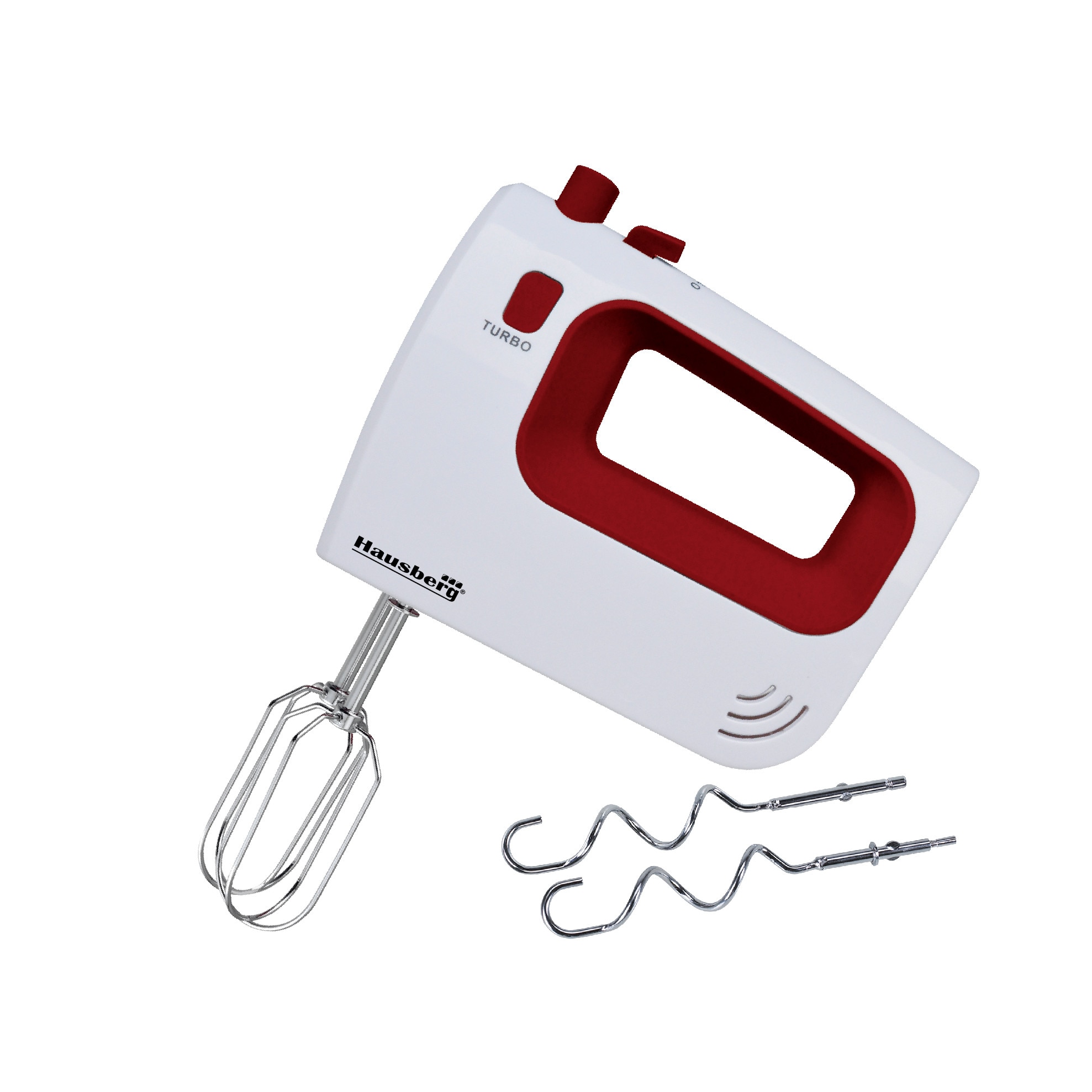 Mixer de mana Hausberg HB-4120R, 300W ,5 viteze, Functie Turbo, Teluri si carlige metalice, Rosu /Alb