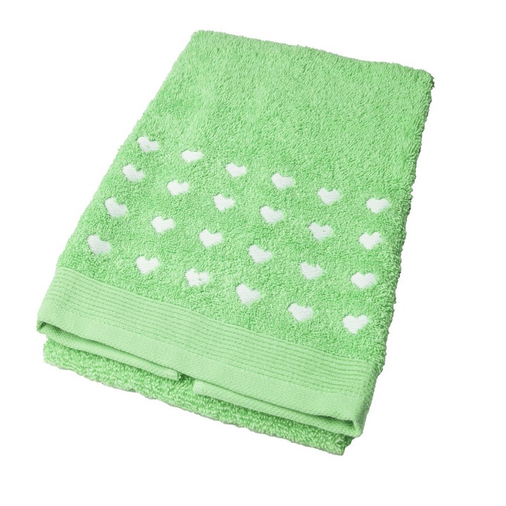 Prosop de baie Mally Home 30 x 50 cm Heart, 100 % bumbac, Verde