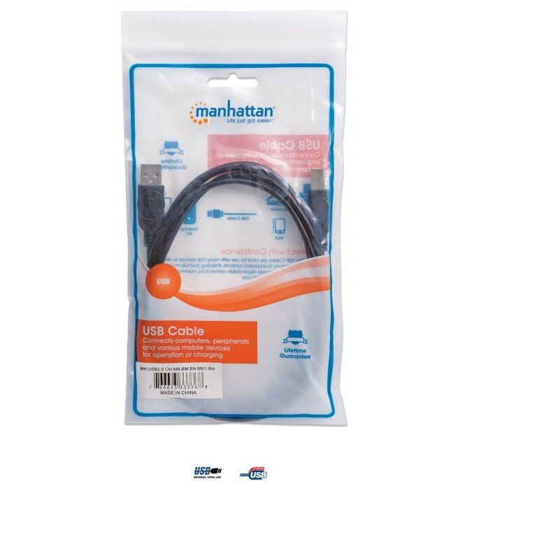 Cablu de date USB-A 2.0 la Micro-USB, Manhattan, 0.5m