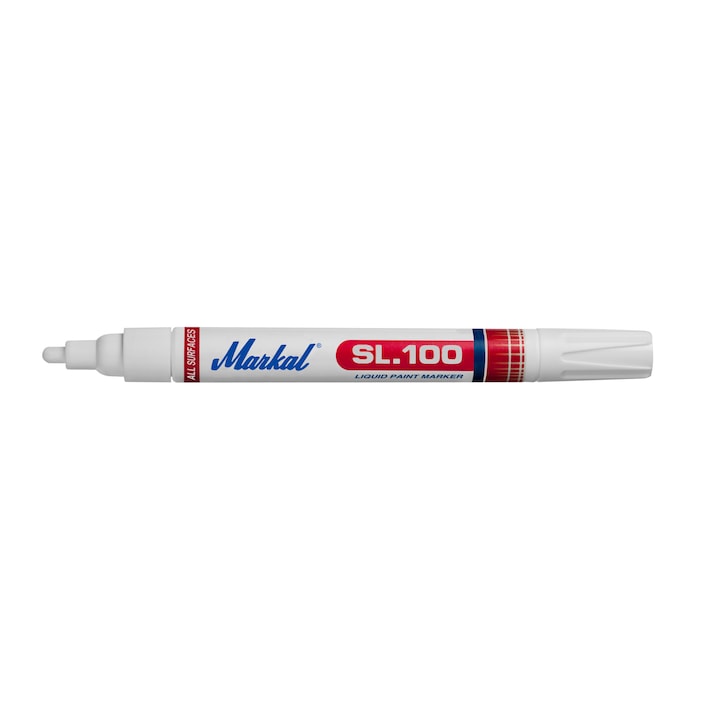 Marker permanent industrial cu vopsea MARKAL SL-100, alb, varf rotund 2 - 4 mm