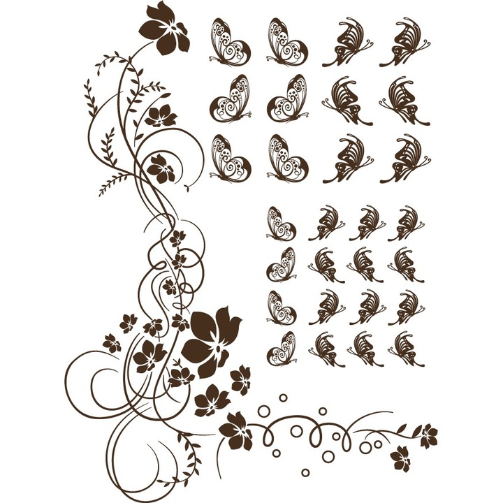 Floare cataratoare si fluturi - Sticker Decorativ - Choco - 160 x 119 cm