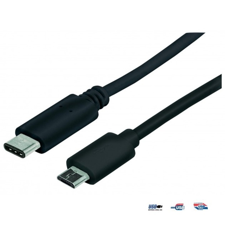 Cablu USB, Manhattan, USB 2.0, 1 m, Negru