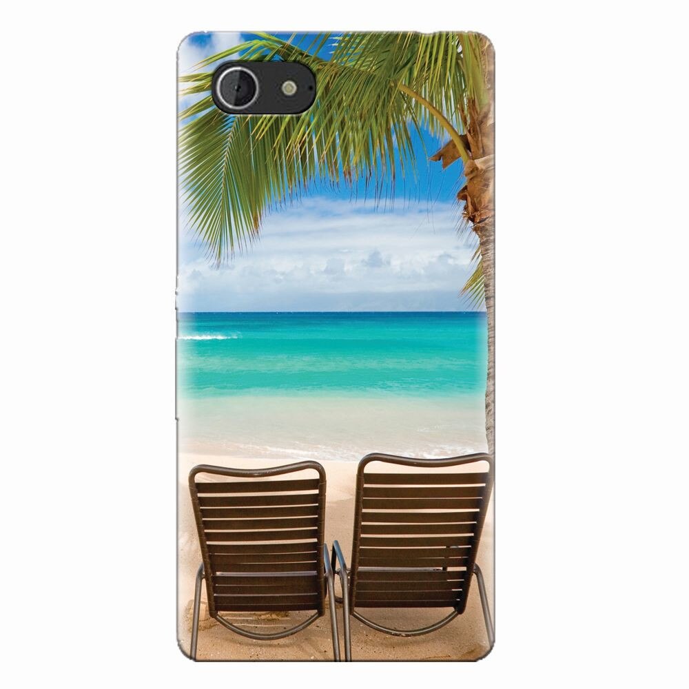 Husa silicon pentru Sony Xperia E3, Beach Chairs Palm Tree Seaside