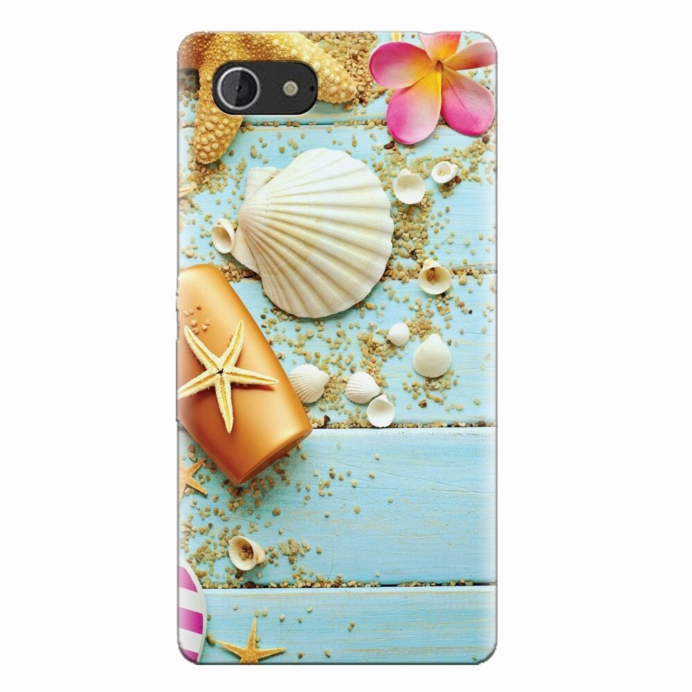 Husa silicon pentru Sony Xperia E3, Blue Wood Seashells Sea Star