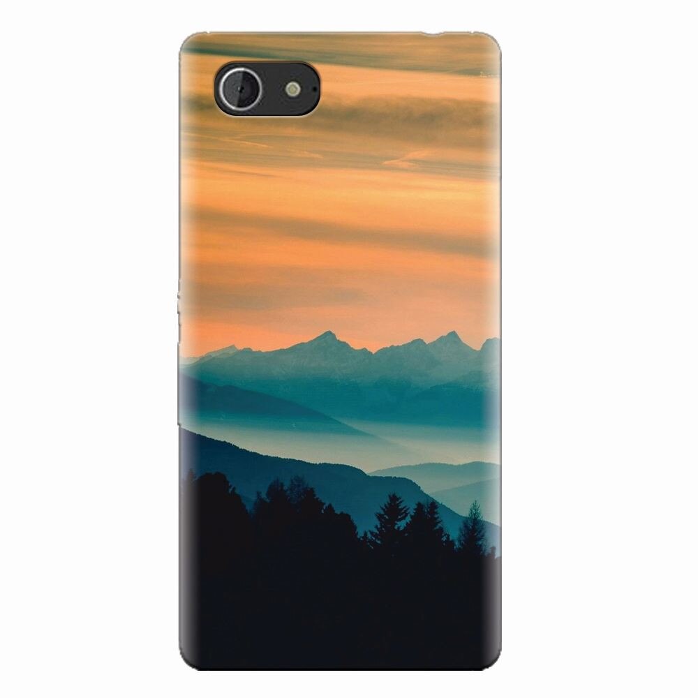 Husa silicon pentru Sony Xperia E3, Blue Mountains Orange Clouds Sunset Landscape