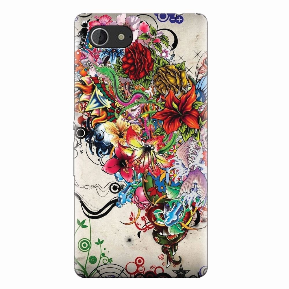 Husa silicon pentru Sony Xperia E3, Abstract Flowers Tattoo Illustration