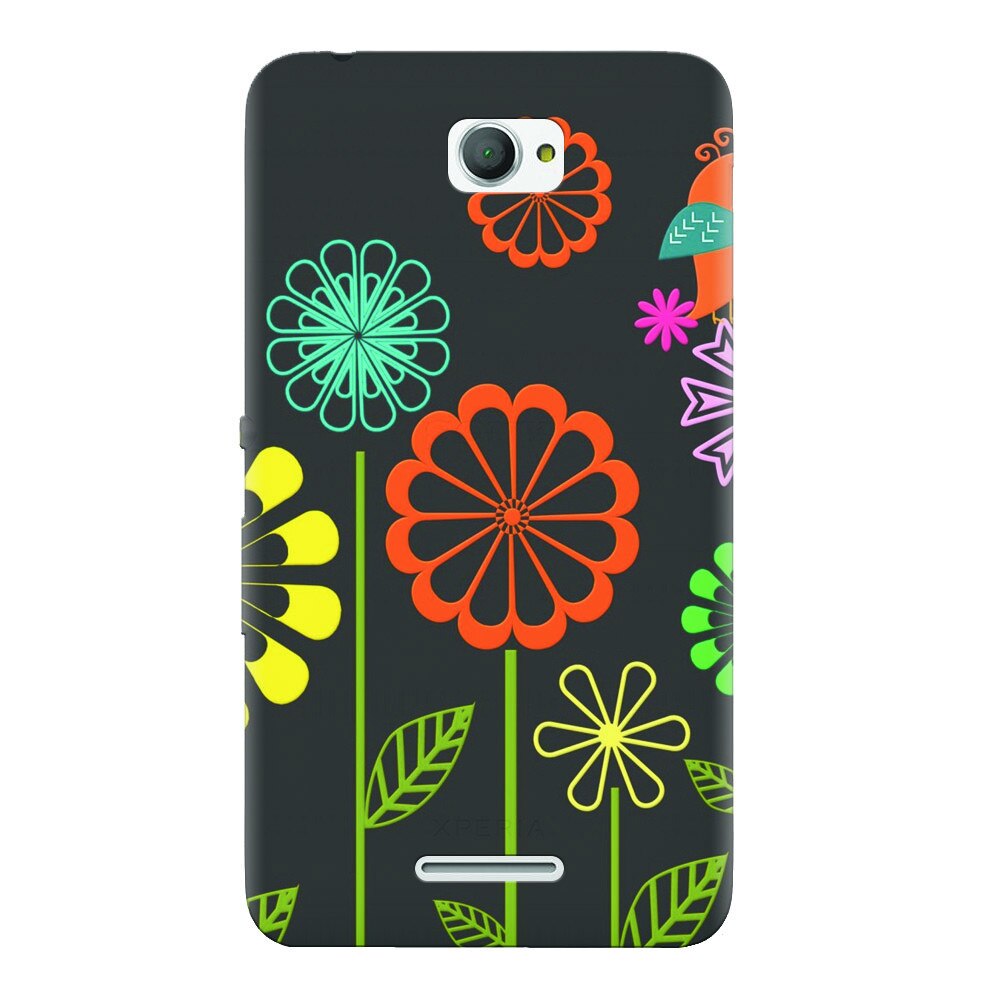 Husa silicon pentru Sony Xperia E4, Colorful Spring Birds Flowers Vectors
