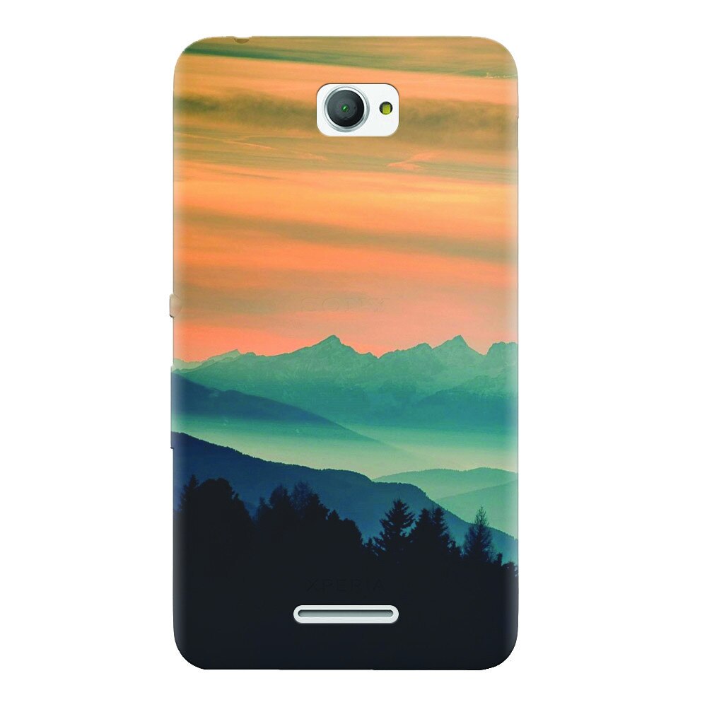Husa silicon pentru Sony Xperia E4, Blue Mountains Orange Clouds Sunset Landscape
