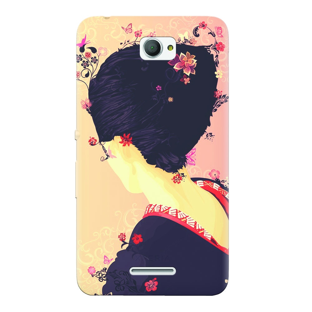 Husa silicon pentru Sony Xperia E4, Japanese Geisha Illustration Cherry Blossom