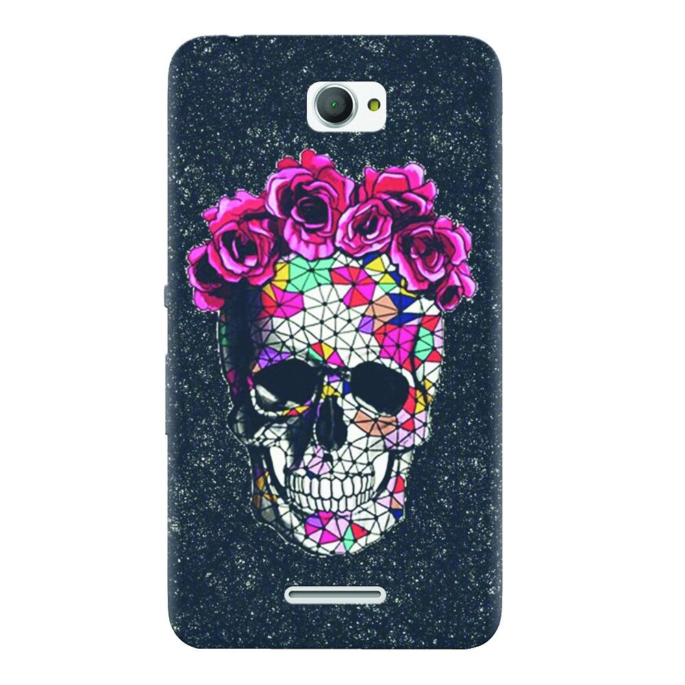 Husa silicon pentru Sony Xperia E4, Colorful Skull Roses Space