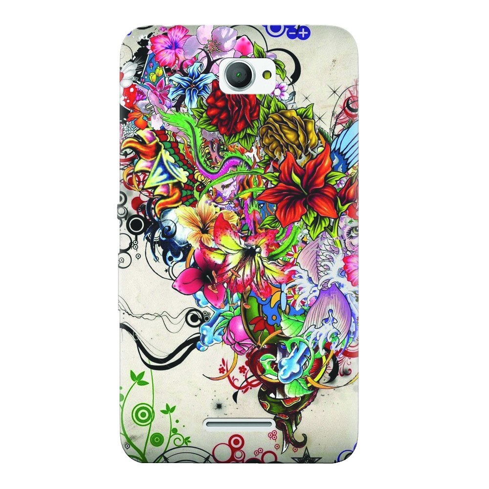 Husa silicon pentru Sony Xperia E4, Abstract Flowers Tattoo Illustration