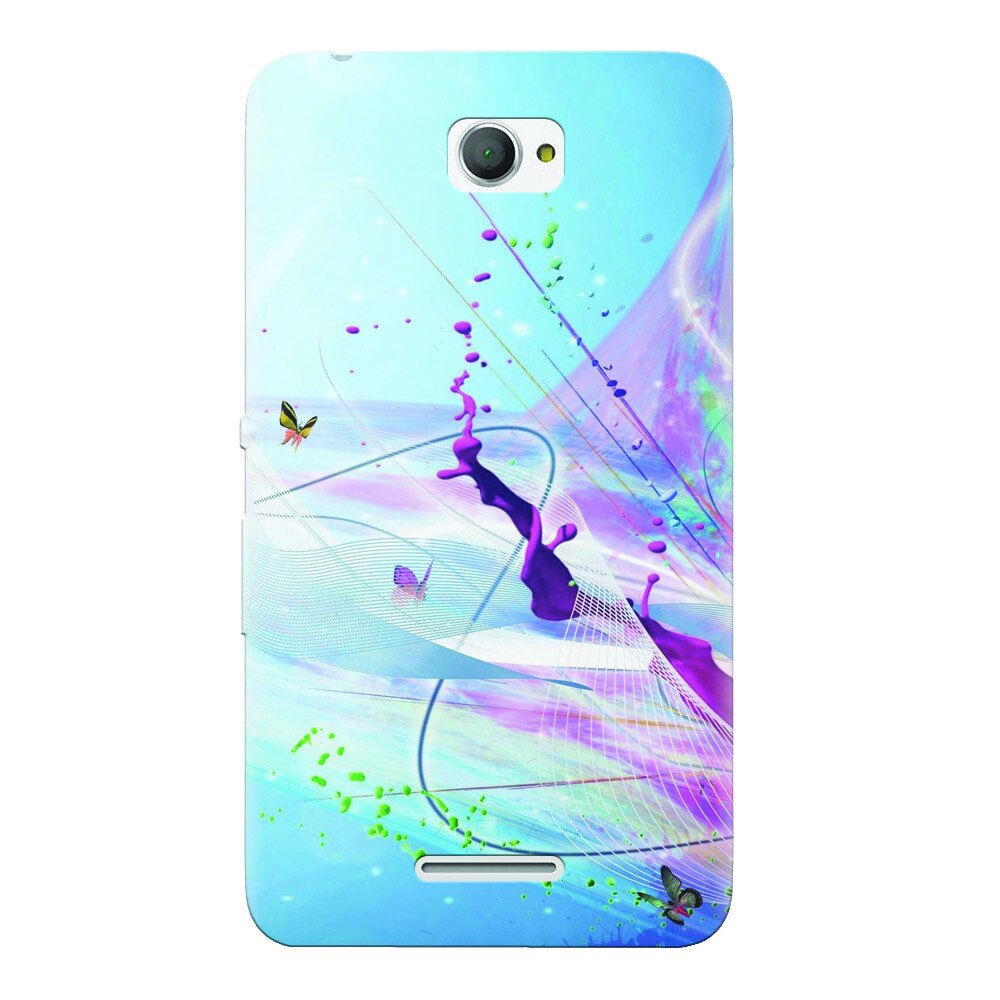 Husa silicon pentru Sony Xperia E4, Artistic Paint Splash Purple Butterflies