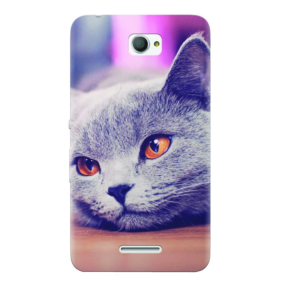 Husa silicon pentru Sony Xperia E4, British Shorthair Cat Yellow Eyes Portrait