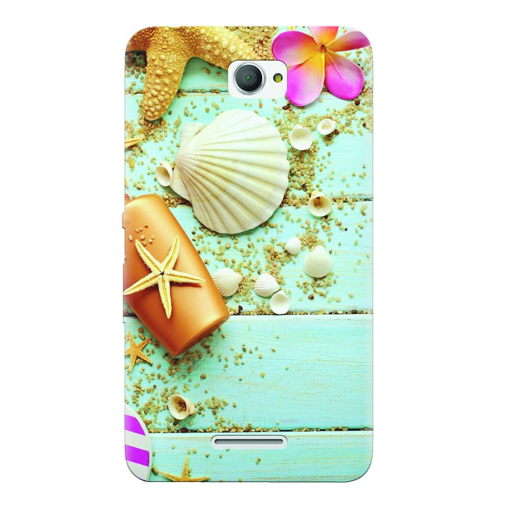 Husa silicon pentru Sony Xperia E4, Blue Wood Seashells Sea Star