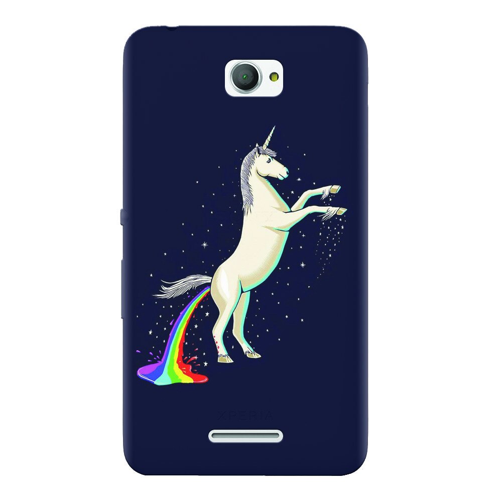 Husa silicon pentru Sony Xperia E4, Unicorn Shitting Rainbows
