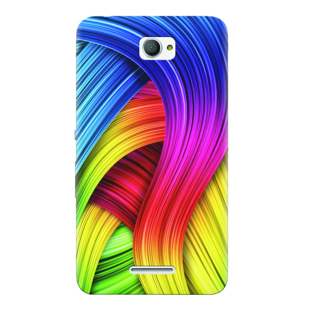 Husa silicon pentru Sony Xperia E4, Curly Colorful Rainbow Lines Illustration