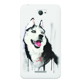 Husa silicon pentru Sony Xperia E4, Husky Dog Watercolor Illustration Husa silicon pentru Sony Xperia E4, Husky Dog Watercolor Illustration