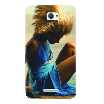 Husa silicon pentru Sony Xperia E4, Girl In Blue Dress Husa silicon pentru Sony Xperia E4, Girl In Blue Dress