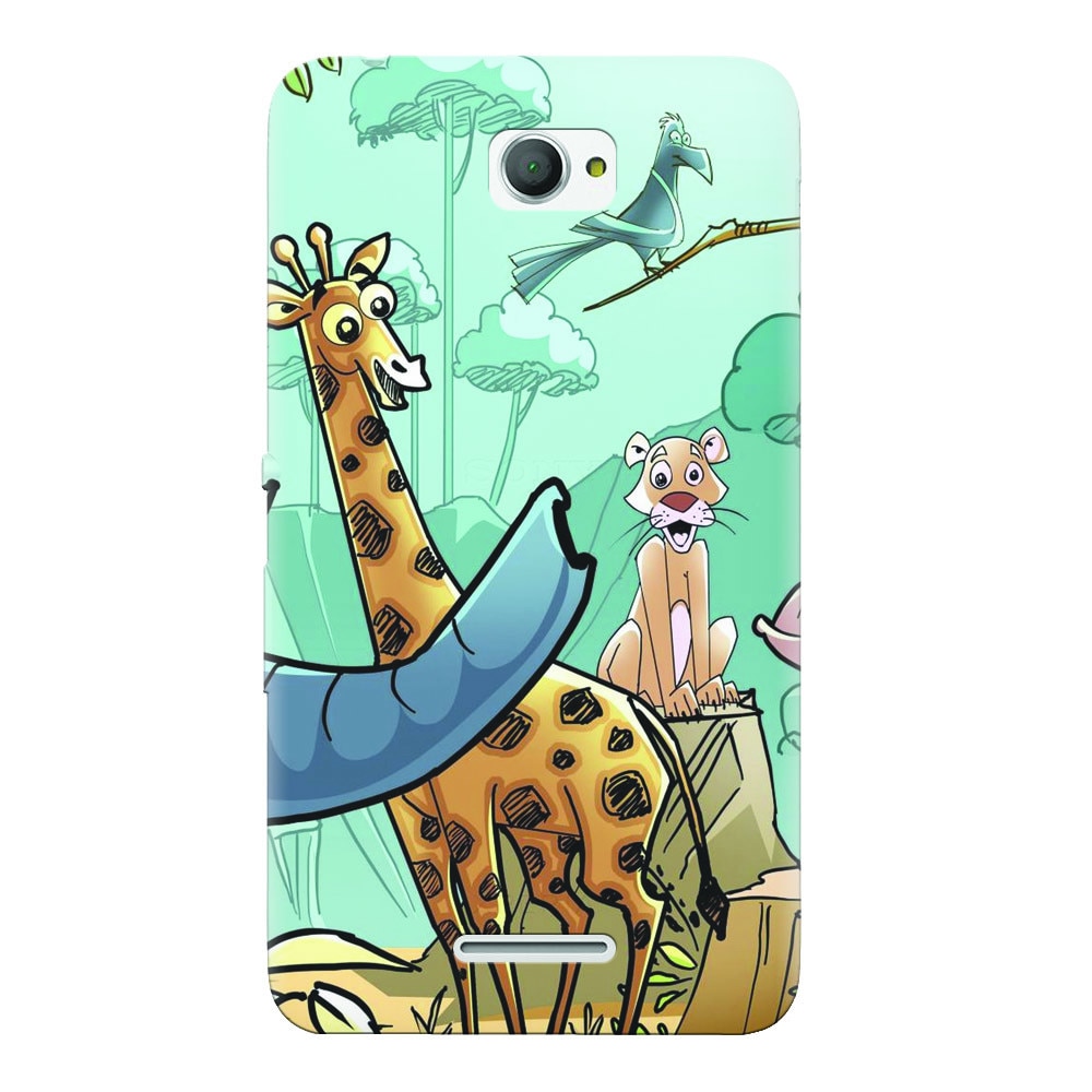 Husa silicon pentru Sony Xperia E4, Children Drawings Elephants Giraffes Lions