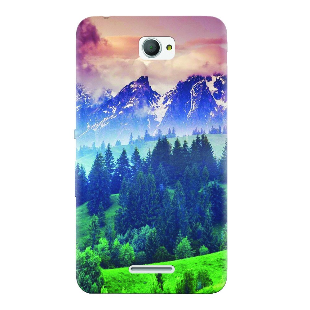 Husa silicon pentru Sony Xperia E4, Forest Hills Snowy Mountains And Sunset Clouds