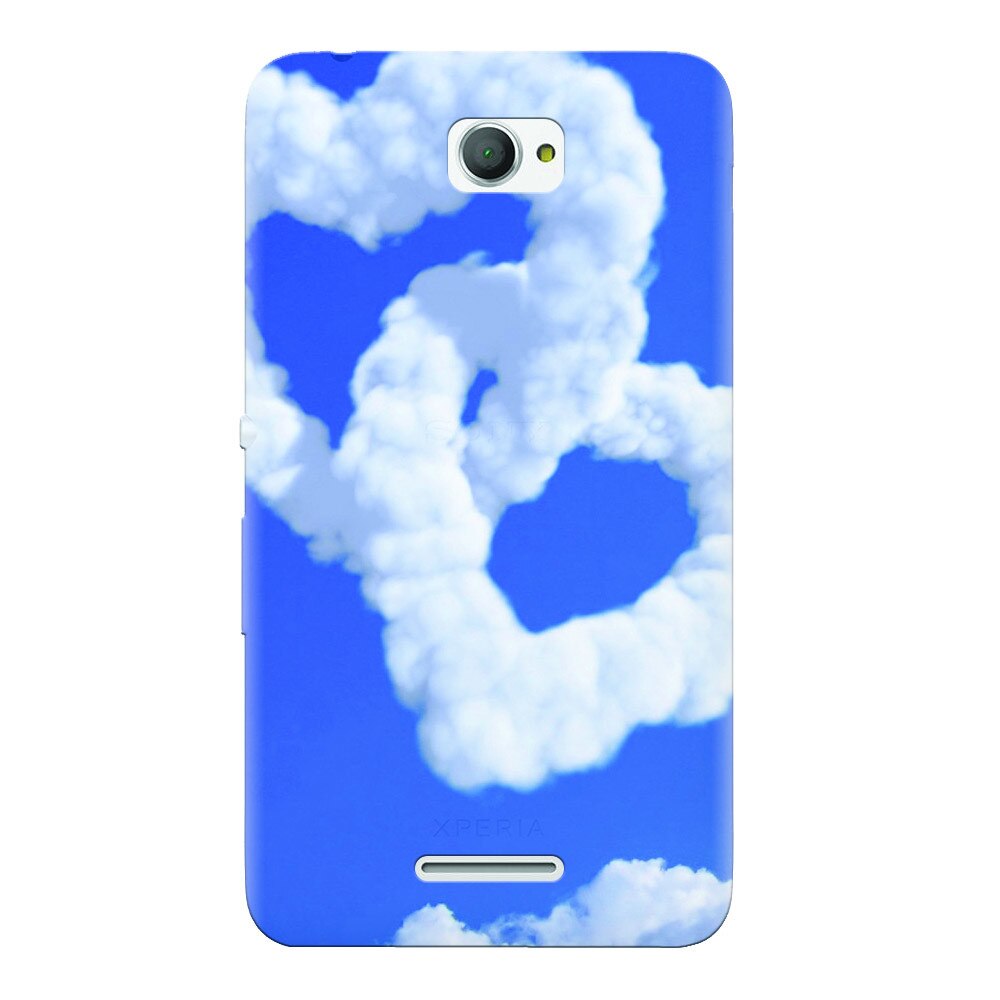 Husa silicon pentru Sony Xperia E4, Heart Shaped Clouds Blue Sky