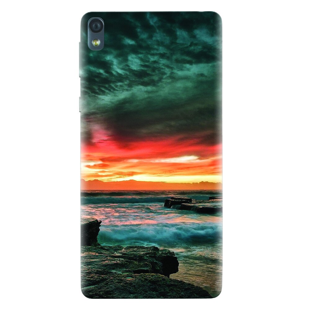 Husa silicon pentru Sony Xperia E5, Dramatic Rocky Beach Shore Sunset